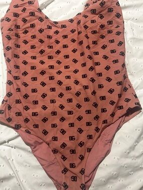 Dolce and Gabbana Pink Graphic Logo One-Piece Swimsuit and Scarf Sarong